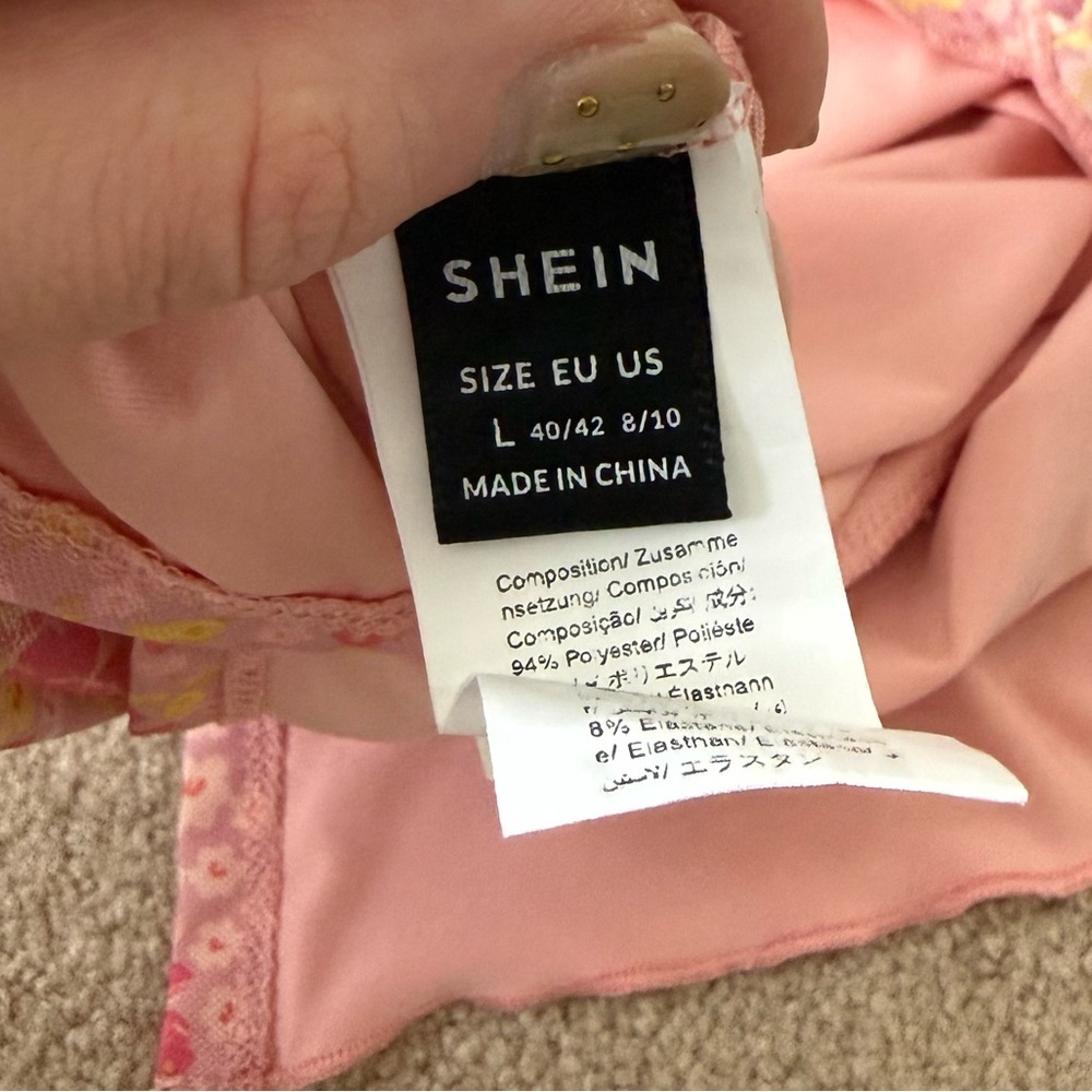 Y2K Tube Top SHEIN Pink Floral Strapless Tube Top Frills Slit Size L - Picture 5 of 5